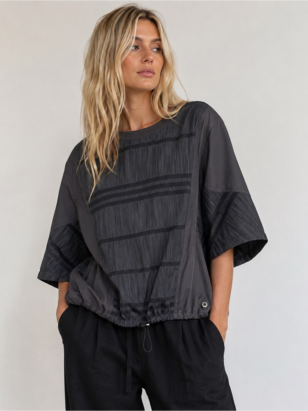 BENATRA Pleated Oversized Top Charcoal Korean Designer statement blouse S-L